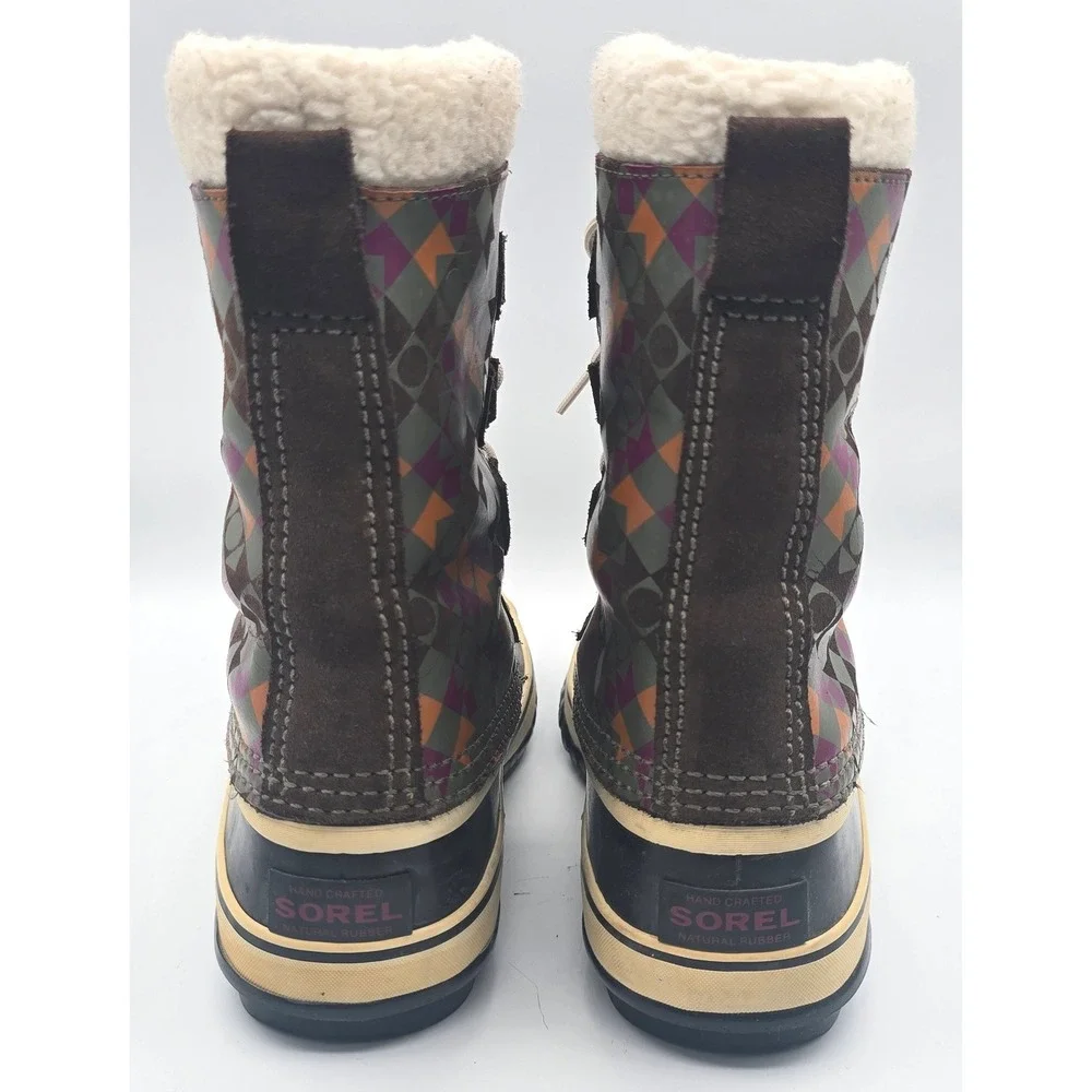 Sorel Pac Graphic Winter Snow Boots Womens Size 7 Waterproof Multi Plaid Leather